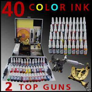 Tattoo Kit 2 Machine Guns Power Supply Needles 40 Ink  