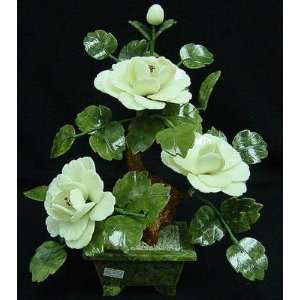  13 Ming Jade Potted Flower w/ White Petals