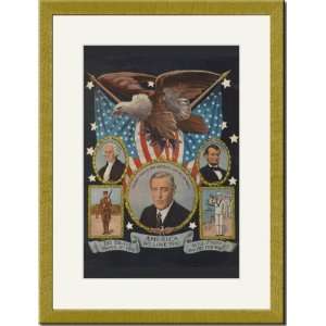 Gold Framed/Matted Print 17x23, America We Love You   Patriotic War 