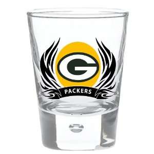  Green Bay Packers 2 oz Round Shot Glass Tribal Flames 