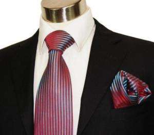903CH/ Turquoise and Red Paul Malone Silk Necktie Set  