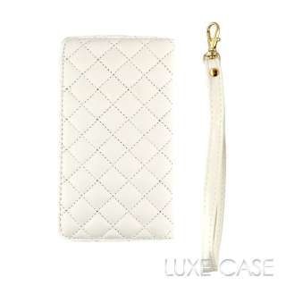   White Quilted Leather iPhone 3G 4 4S Pouch Wristlet Wallet Case  