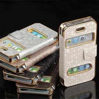   Leather Magnetic Flip Chrome Case Cover for iPhone 4G 4S  