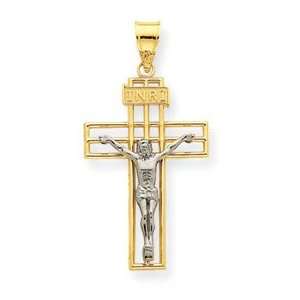  14K Two tone Large INRI Crucifix Pendant: Jewelry