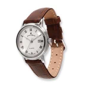  Ladies Jacques du Manoir Leather Silver Dial Swiss Watch 
