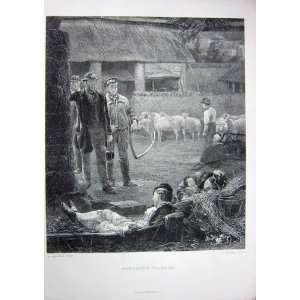   1873 Art Journal Strolling Players Farm Sheep Men Dog