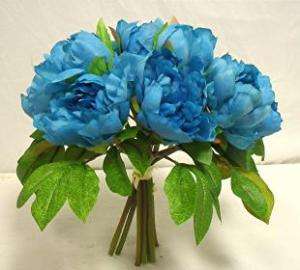 TURQUOISE BLUE Silk Peony Handtied Wedding Bouquet  