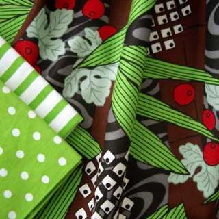 Japanese~YASUKO SAITO~CHERRY Brown Lime Fabric 1/2 Yd.  