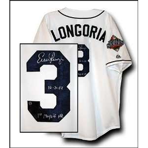  Evan Longoria Signed Jersey   with 1st Playoff HR 10 2 08 
