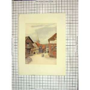 1912 Street Scene View Lingfield Houses Colour Print:  Home 