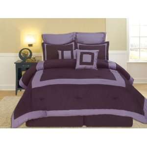  Hotel Block Purple/Lavendar 8 Piece Comforter Bed In A Bag 