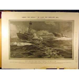  1907 Light Ship Men Trinity House Relief Steamer Print 