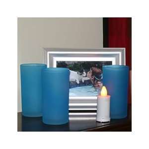  LED Tea Light Blue Frosted Glass Votive (Set Of 3): Home 