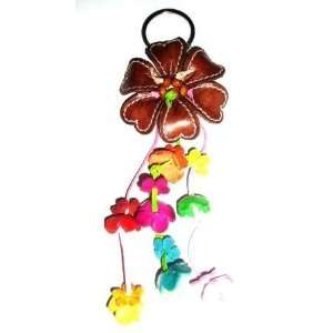    Tribe leather brown flower handbag charm / key fob Jewelry