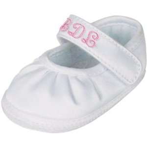  Keepsake White Embroidery Satin Girls Crib Shoes: Baby