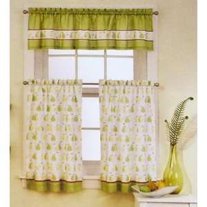 Kitchen Curtains  2 Tiers/Valance Set   Pear Design   Colors: Apple 