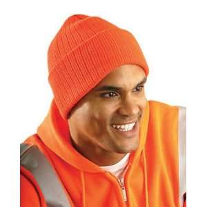  Knit Beanie with cuff Insulated winter Hat   Hi Viz Orange 