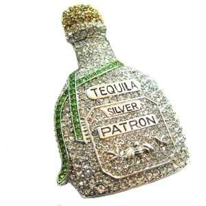  Iced Patron Tequila Bottle Pendant + Franco Chain 36 