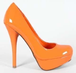  Orange Patent Round Toe Platform Stiletto Heels: Shoes