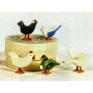  German Wood Miniature 6 Piece Bird Set