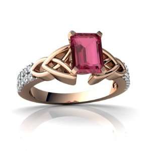 14k Rose Gold Emerald cut Genuine Pink Tourmaline Engagement Ring Size 
