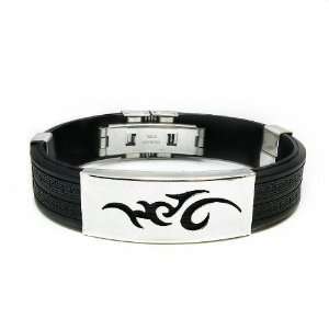   Stainless Steel & Rubber Mens Bracelet Multi Colors Selectable (Black