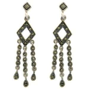    Sterling Silver Marcasite Three Tier Chandelier Earrings: Jewelry
