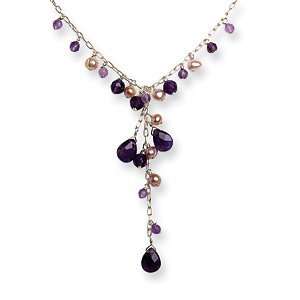   Sterling Silver Amethyst and Freshwater Cultured Pink Pearl Necklace