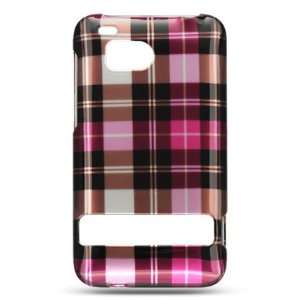  phone case with pink and brown checkered stripes that fits onto 