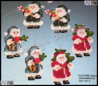 Bucilla 6 OLD TIME SANTAS Plastic Canvas Christmas Ornaments 