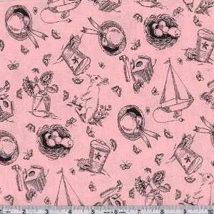  45 Wide Michael Miller Bunny Toile Pink Fabric By The 