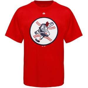  Majestic Cleveland Indians Red Cooperstown Official Logo T 
