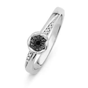   Silver Round Diamond Black And White Promise Ring (1/20 cttw): D GOLD