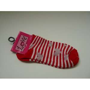  Womens Red and White Striped Socks with Pink Hearts for 