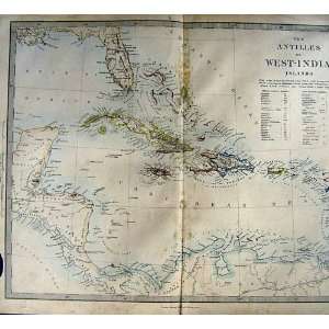  C1868 Map Antilles Cuba Bahama Florida Hayti Virgin