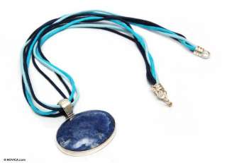 BOLD BLUE PENDANT NECKLACE~SILVER~HANDCRAFTED STATEMENT  