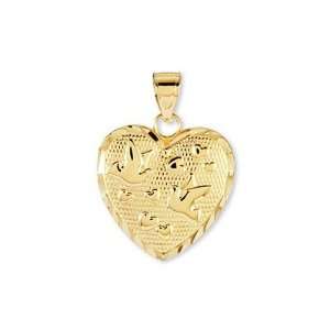    14k Yellow Gold Diamond Cut Heart Lovebirds Pendant: Jewelry