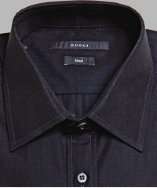 Gucci black cotton point collar button front shirt style# 318291801
