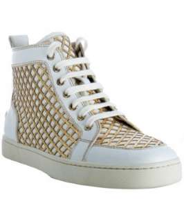 Christian Louboutin gold and white leather Rutus high top sneakers 