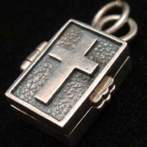 Prayer Box with Cross on Lid Opens Charm Sterling Silver  