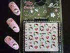 Set of 4: Pink White Bows Bow & Hearts 3D Nail Art Sticker Decal