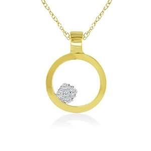   Diamond Cluster Circle Pendant 14K Yellow Gold Setting: Jewelry