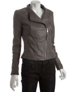 MICHAEL Michael Kors taupe leather asymmetrical zip knit trim jacket