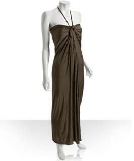Gucci bronze jersey long halter dress   