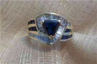  trillion& princess blue sapphire diamond baguette ring 71/2  