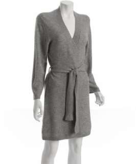 Kashmere grey cashmere knit wrap robe   
