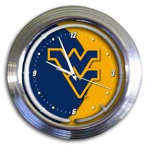 West Virginia Mountaineers College 14 Chrome Neon Clock (NEW 
