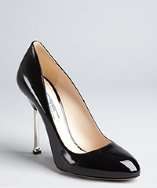 Prada black patent leather silver heel pumps style# 319687301