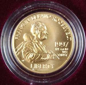 1997 W Franklin Roosevelt $5 Uncirulated Commemorative Gold Coin 
