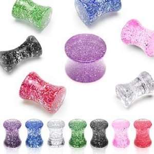 Solid Acrylic Ultra Glitter Black Double Flare Plugs   0G (8mm)   Sold 